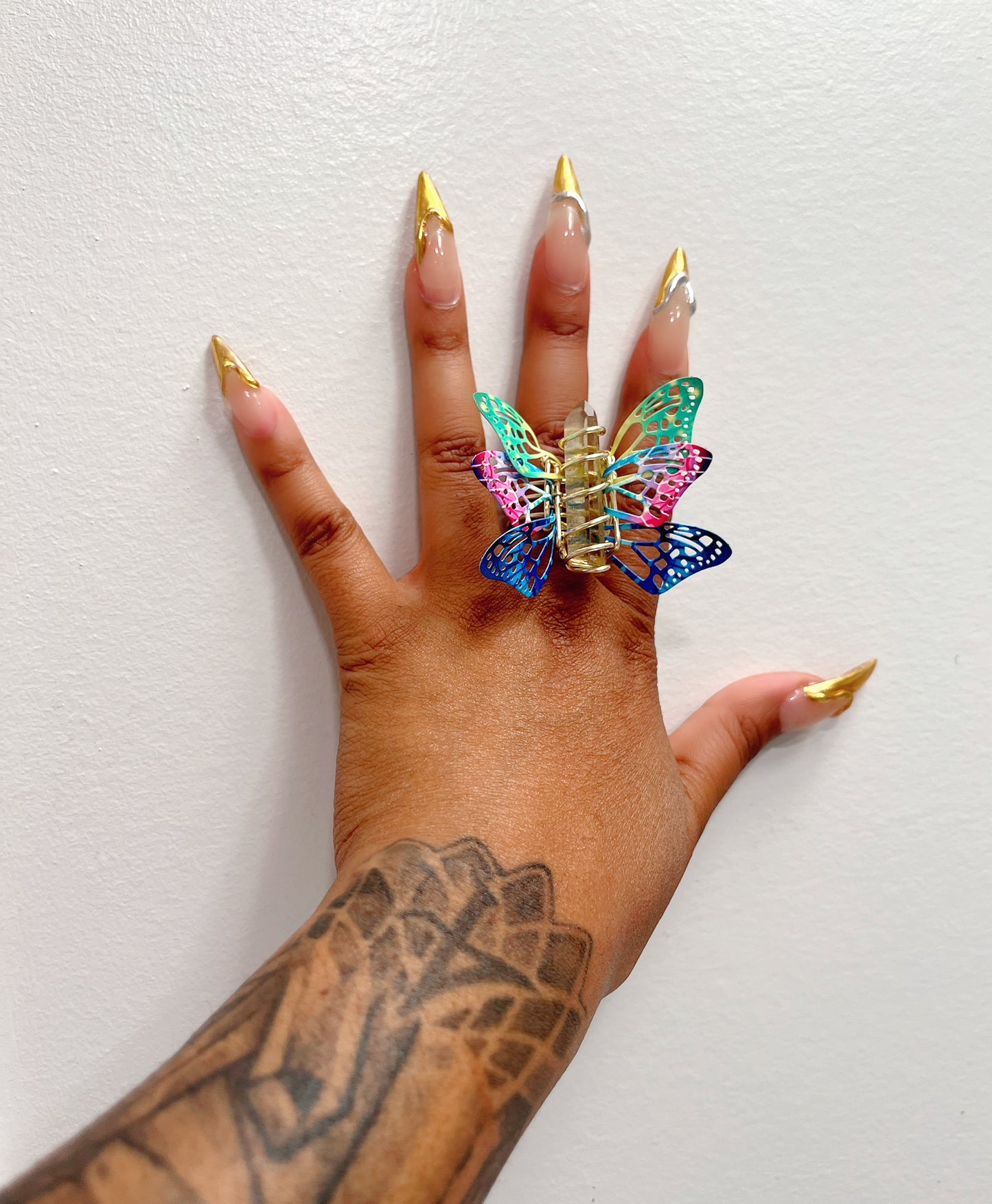 6 wing Citrine butterfly Ring