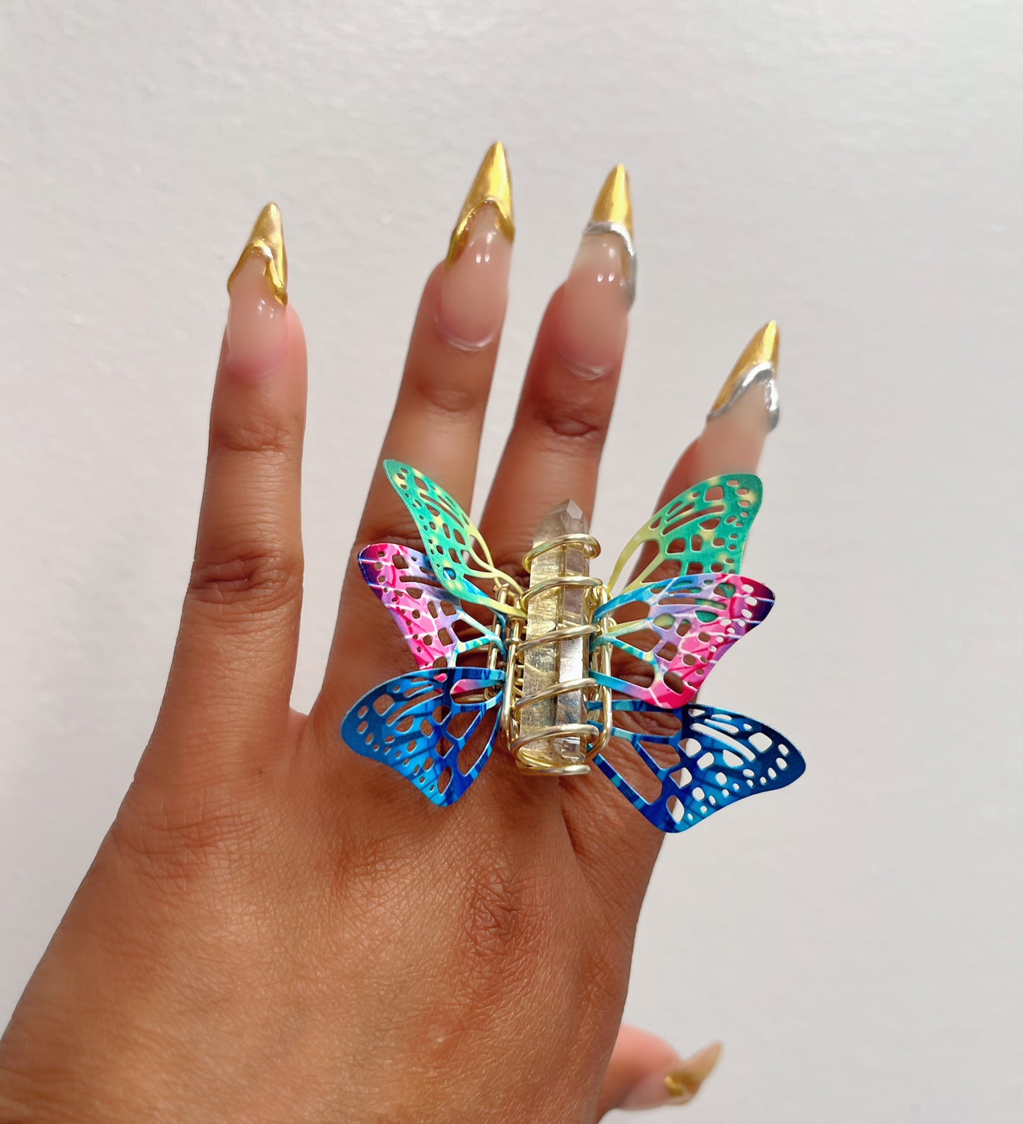 6 wing Citrine butterfly Ring