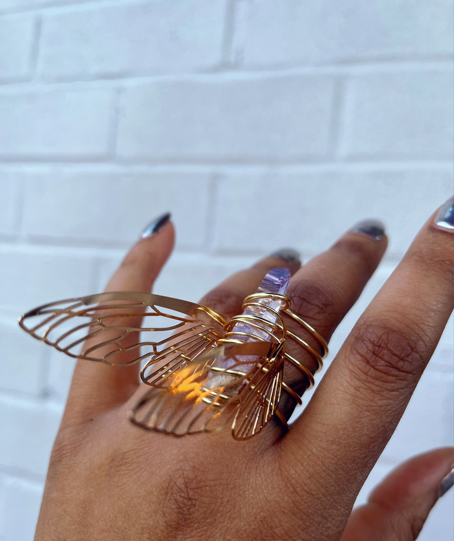 Amethyst gold butterfly Ring