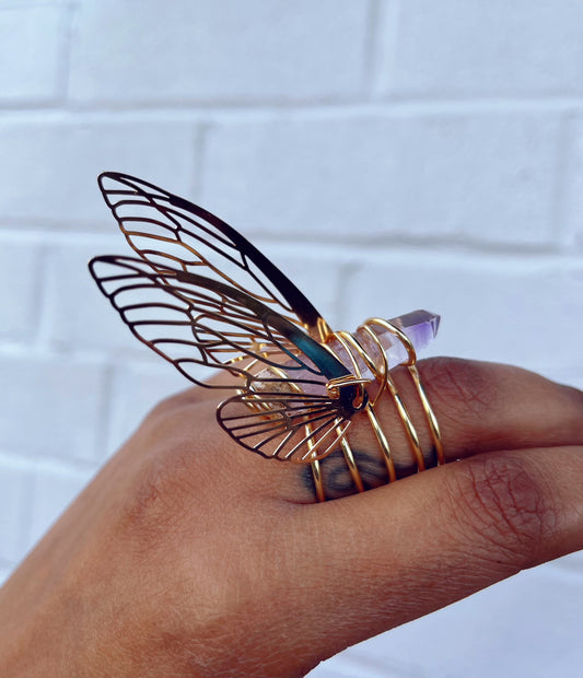 Amethyst gold butterfly Ring