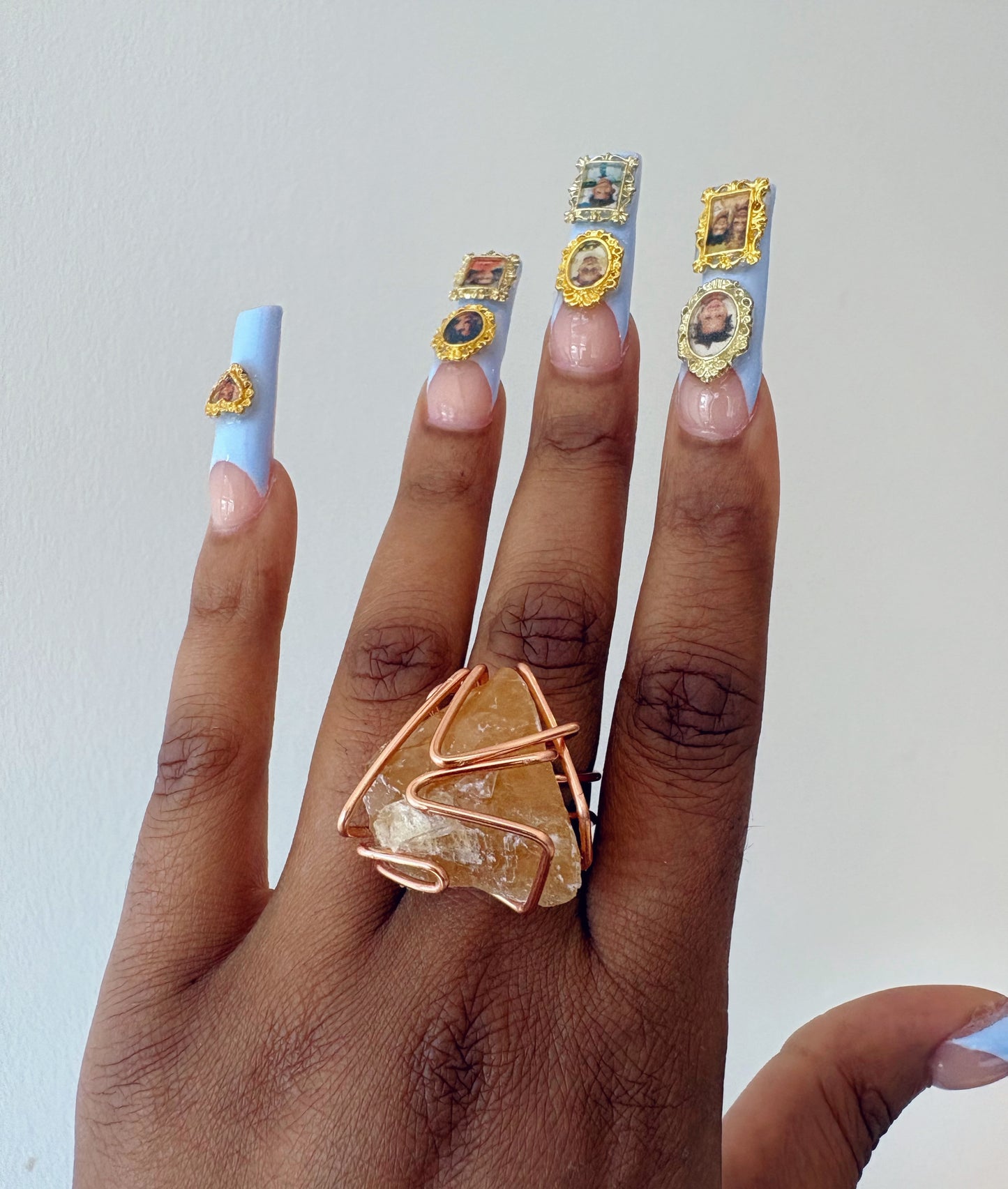 Orange Calcite Pyramid Ring