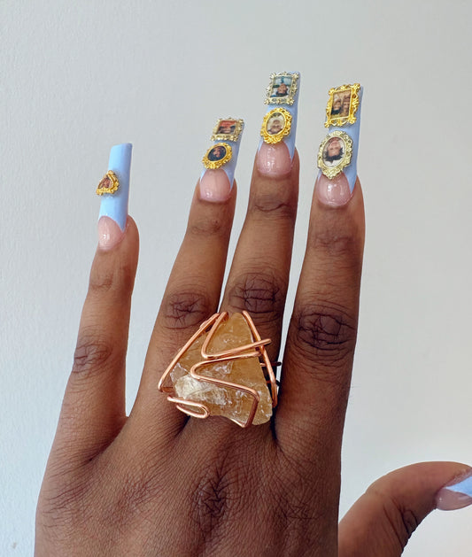 Orange Calcite Pyramid Ring