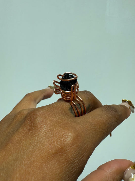 Black tourmaline wave Ring