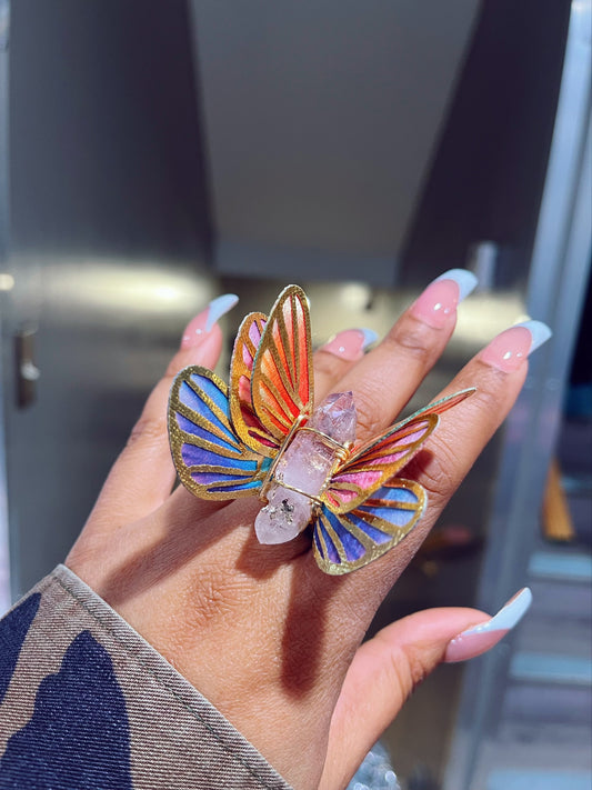 6 wing Citrine butterfly Ring