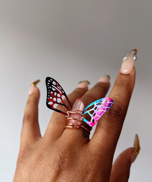 Red Quartz Butterfly Ring