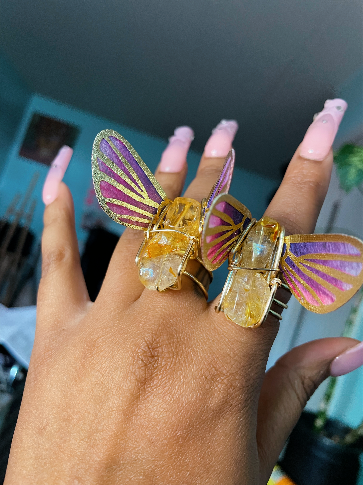 Citrine Butterfly Ring 2P